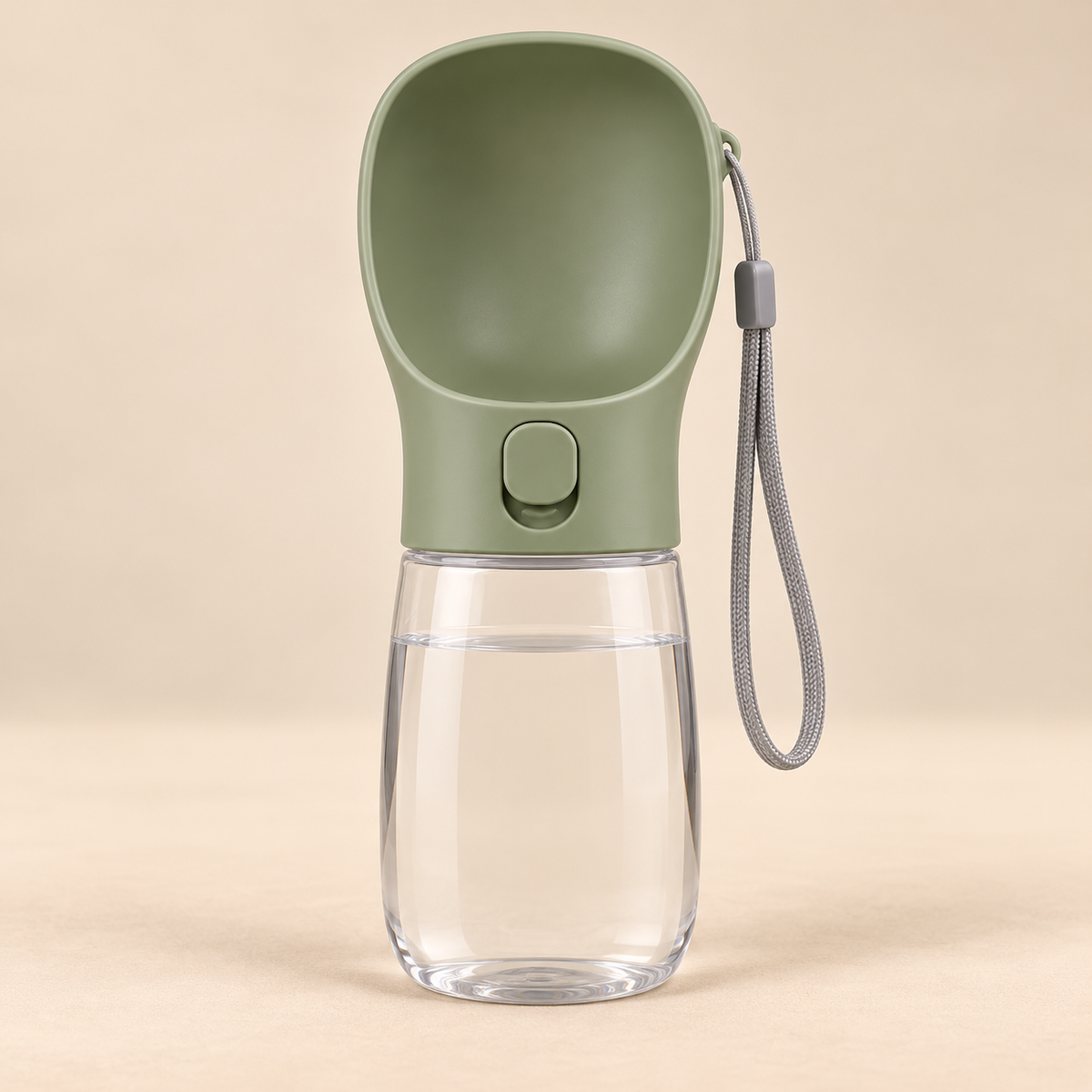 Adventure Pup Water Bottle on warm beige background