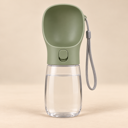 Adventure Pup Water Bottle on warm beige background