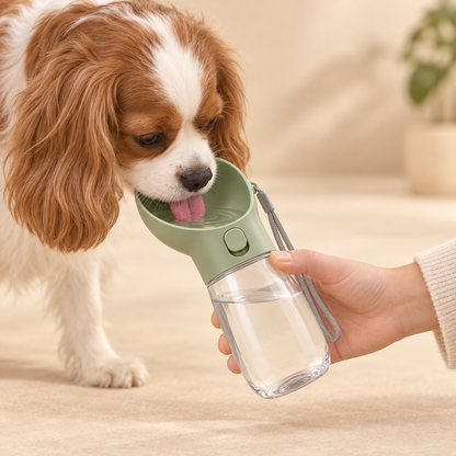 Small dog drinking from Adventure Pup Water Bottle