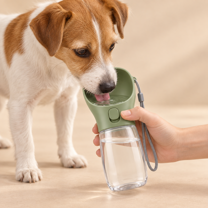 Dog drinking from Adventure Pup Water Bottle