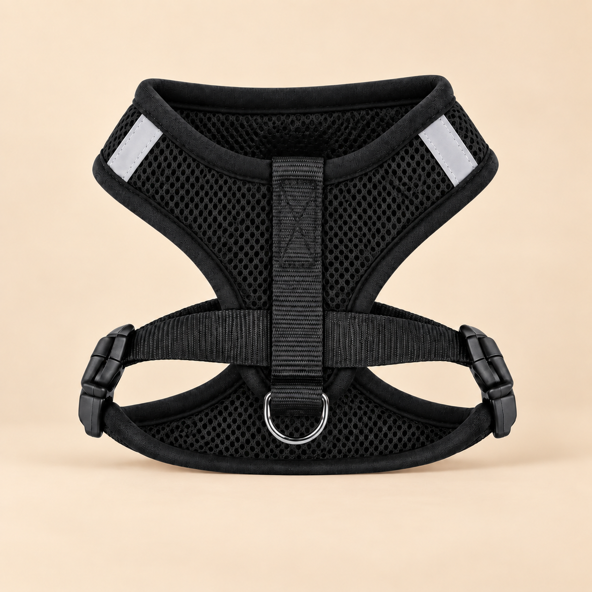 AirFit reflective pet harness black on warm beige background