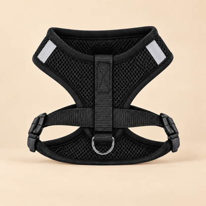 AirFit reflective pet harness black on warm beige background