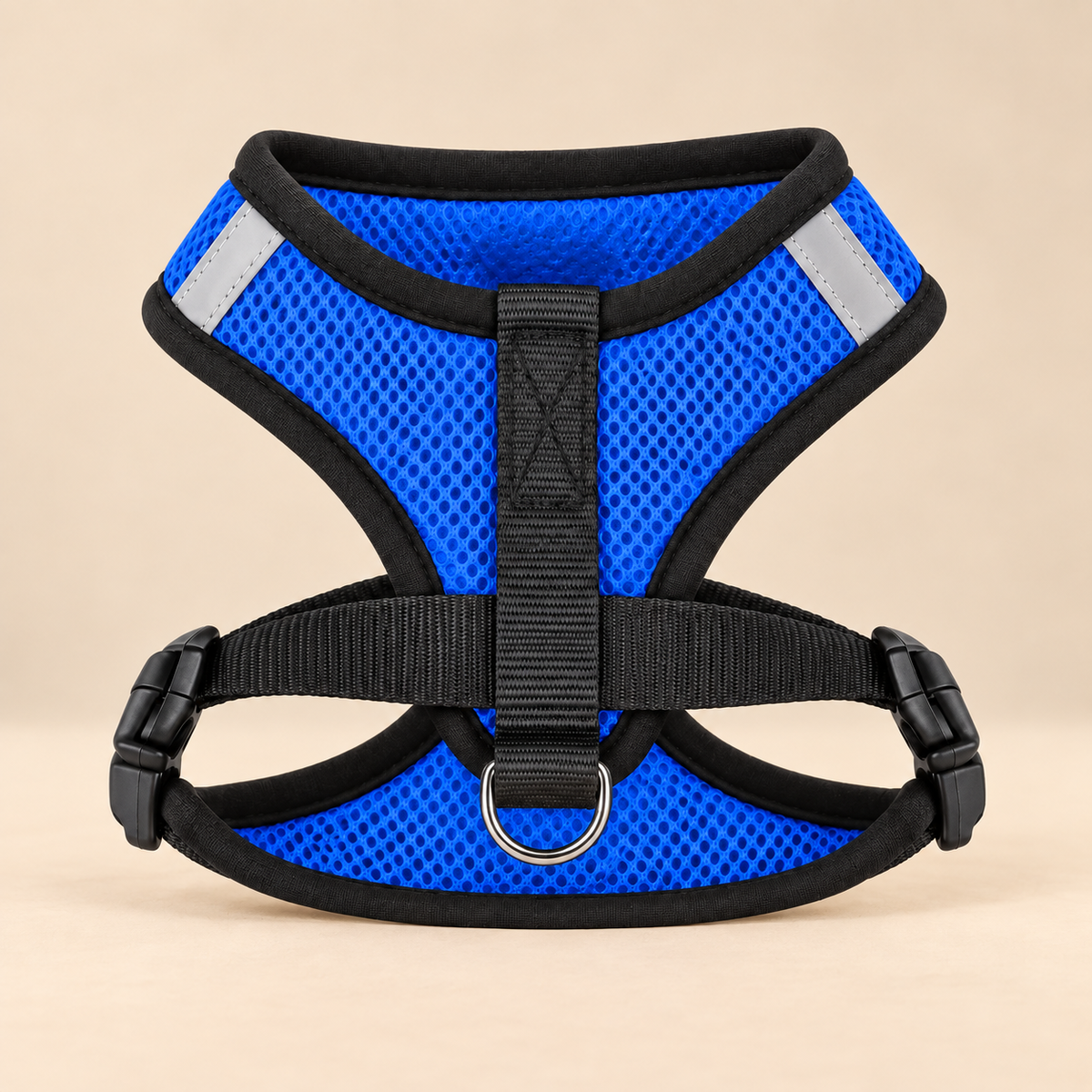 AirFit reflective pet harness blue on warm beige background