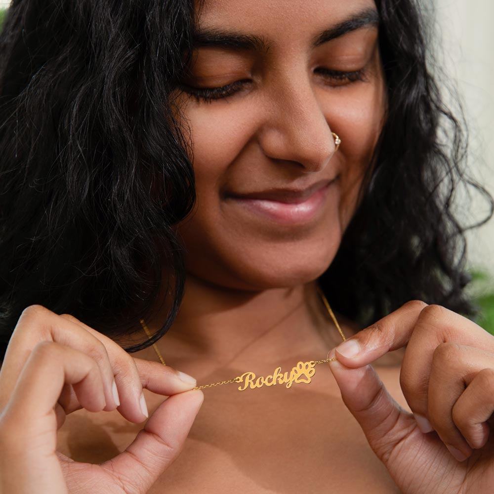 Custom Paw Print Name Necklace - Pet Memorial Jewelry