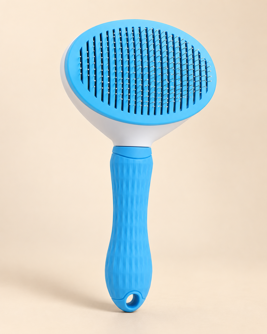 CleanGlide Self-Cleaning Pet Brush blue angled view