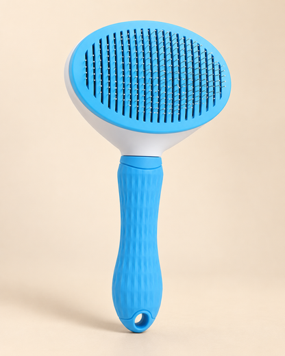 CleanGlide Self-Cleaning Pet Brush blue angled view