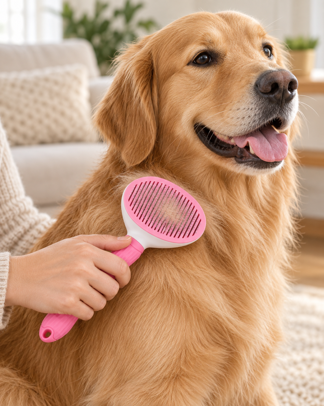 CleanGlide grey brush used on a dog