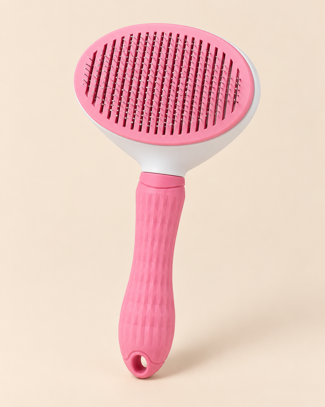 CleanGlide Self-Cleaning Pet Brush pink angled view