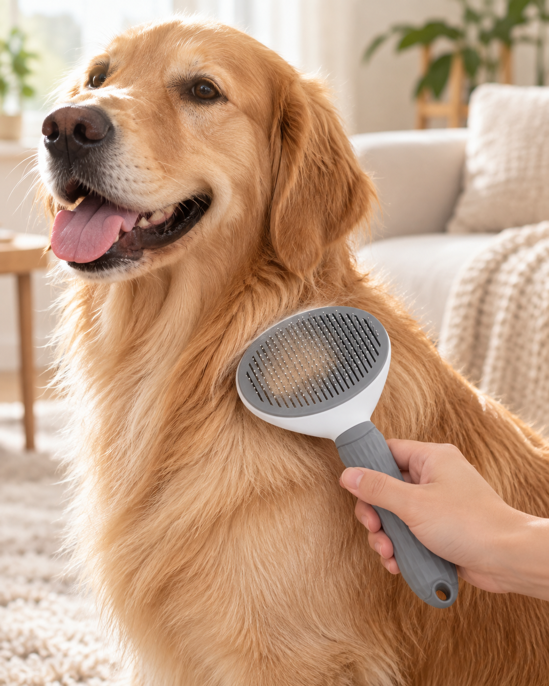 CleanGlide pink brush used on a dog