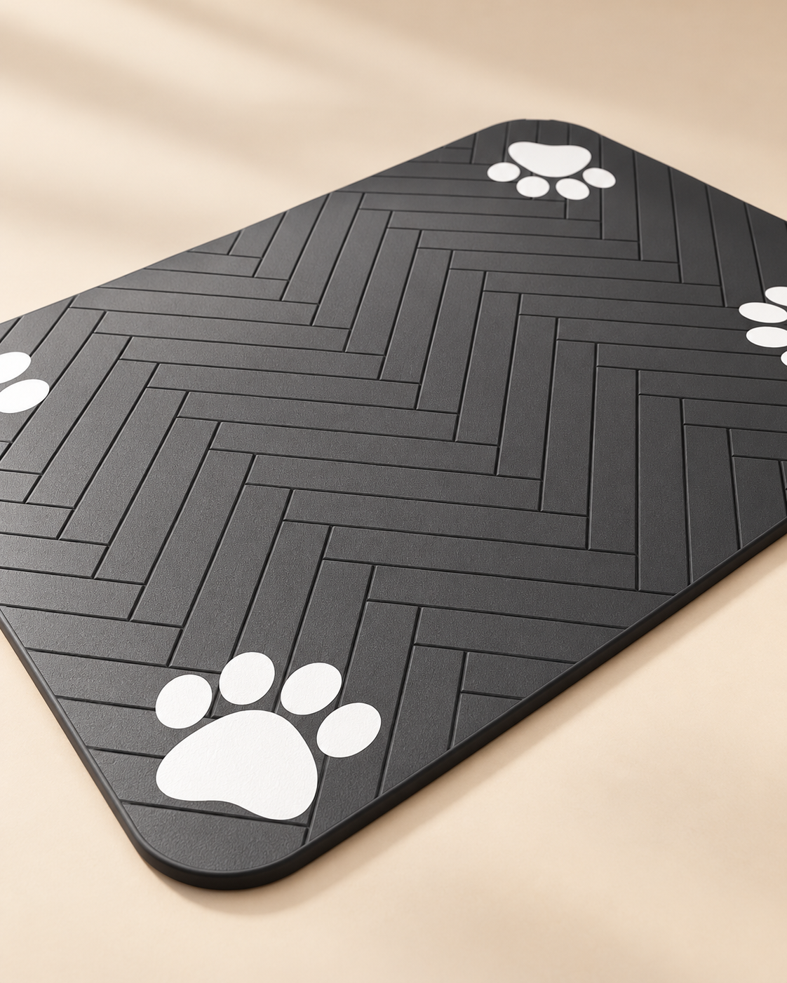 DryPaw absorbent feeding mat black paw print design