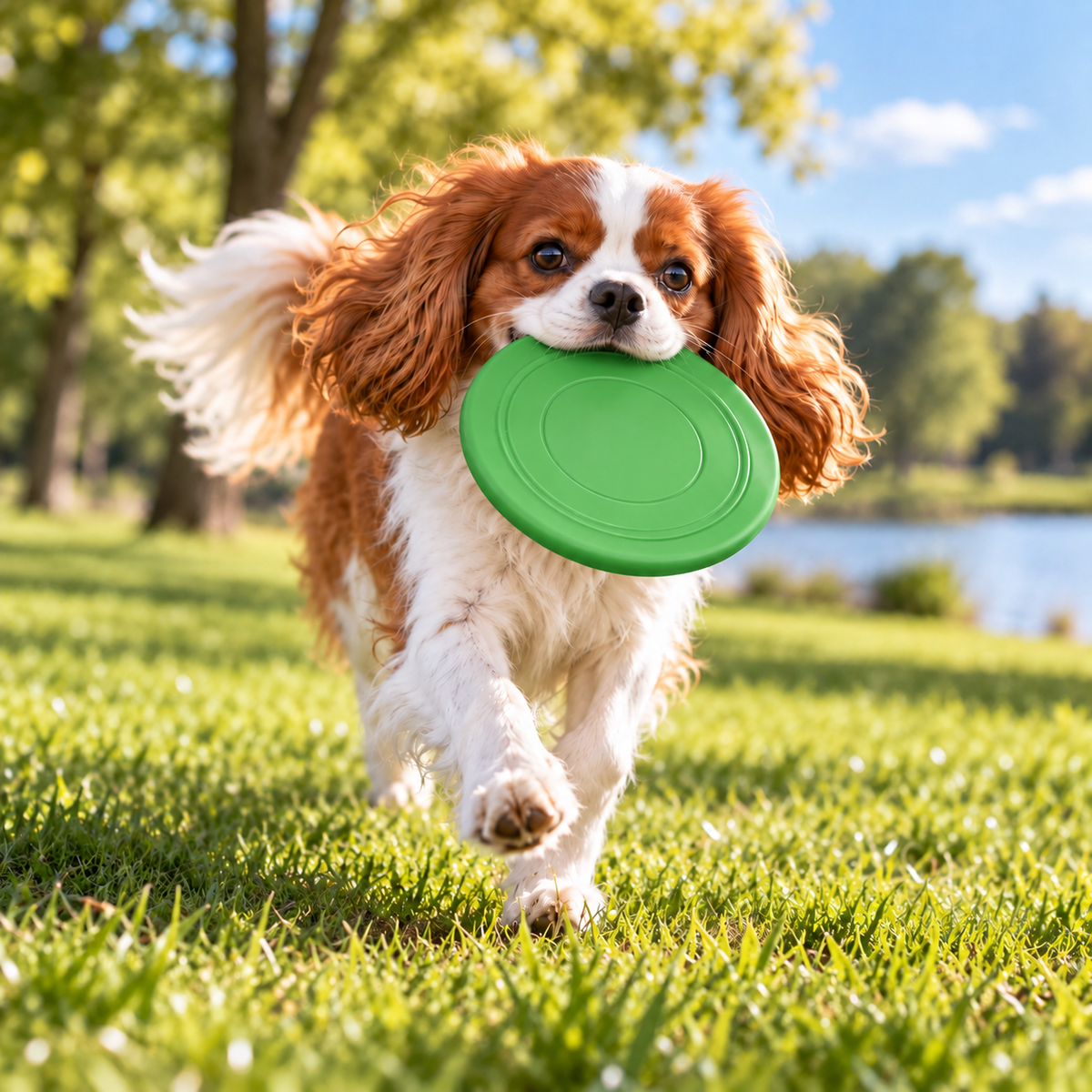 FlexFetch Silicone Flying Disc green used by a dog outdoors