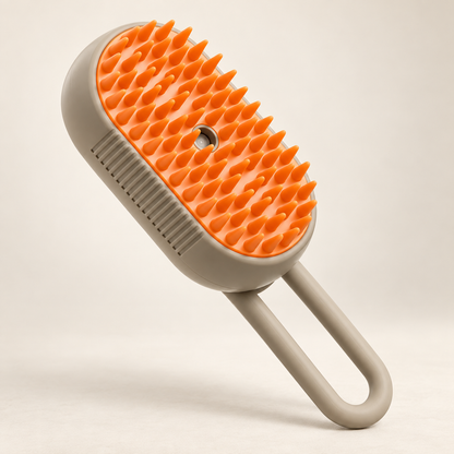 MistGlow 3-in-1 pet grooming brush orange and beige