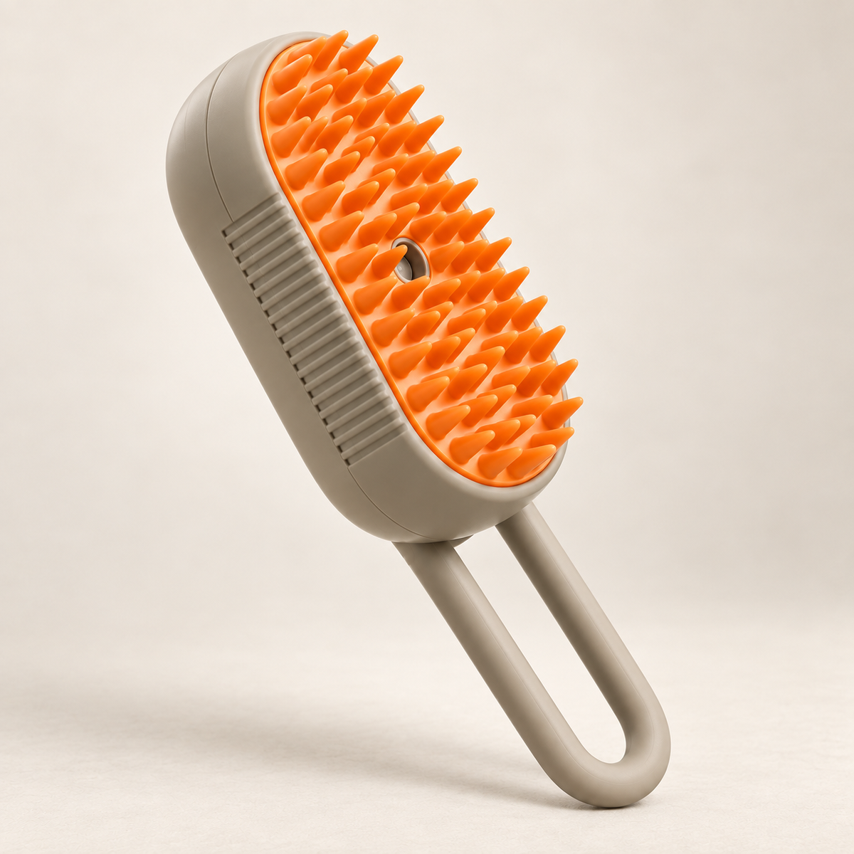 MistGlow orange pet grooming brush angled view