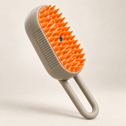 MistGlow orange pet grooming brush angled view