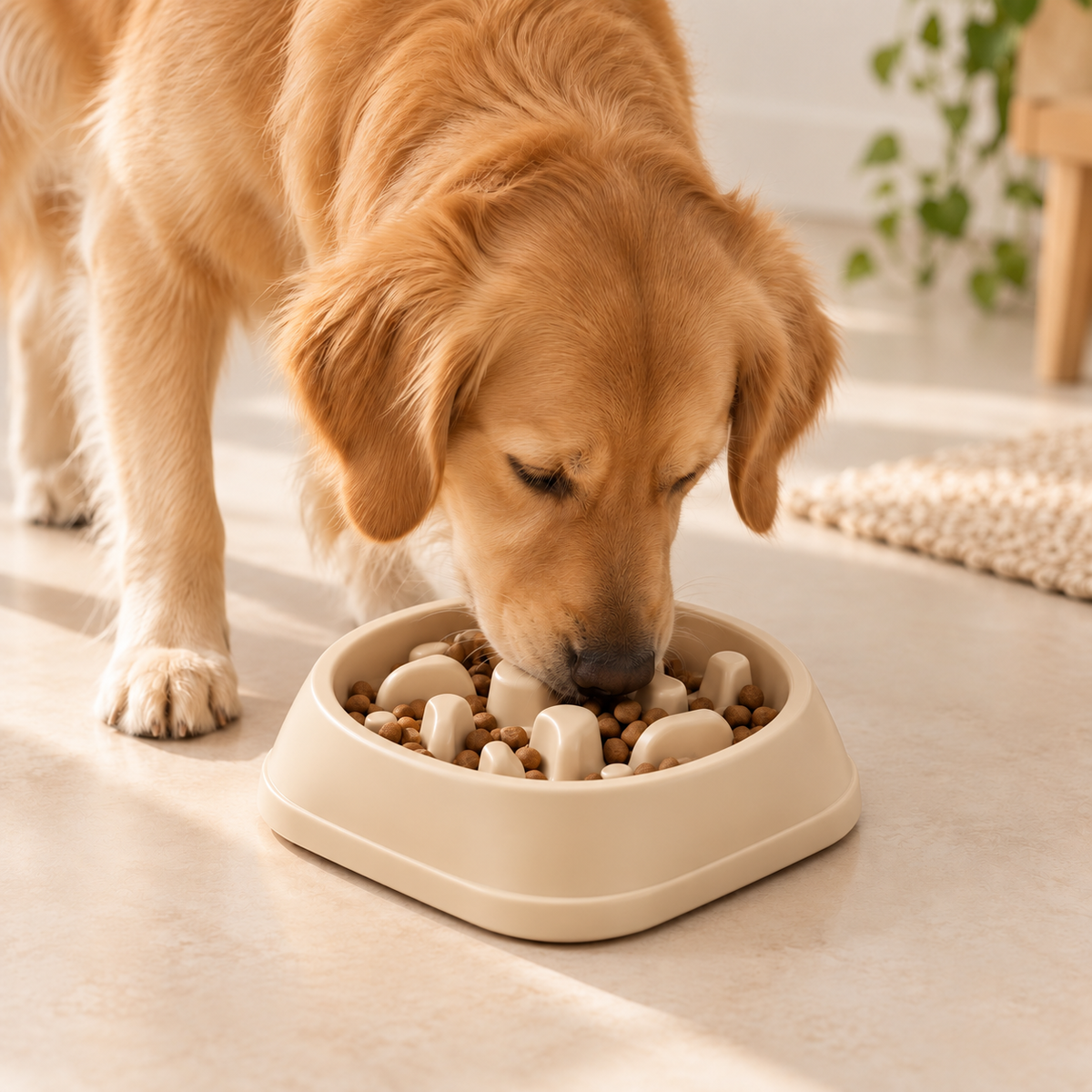 PacePaw Beige lifestyle perro comiendo