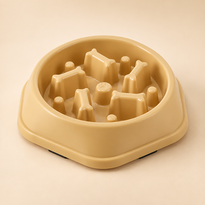 PacePaw Slow Feeder Bowl beige square design on warm beige background
