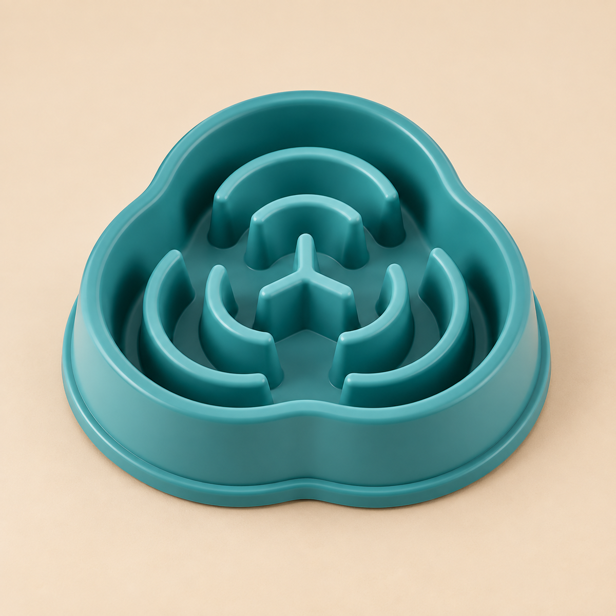 PacePaw Slow Feeder Bowl teal clover design on warm beige background