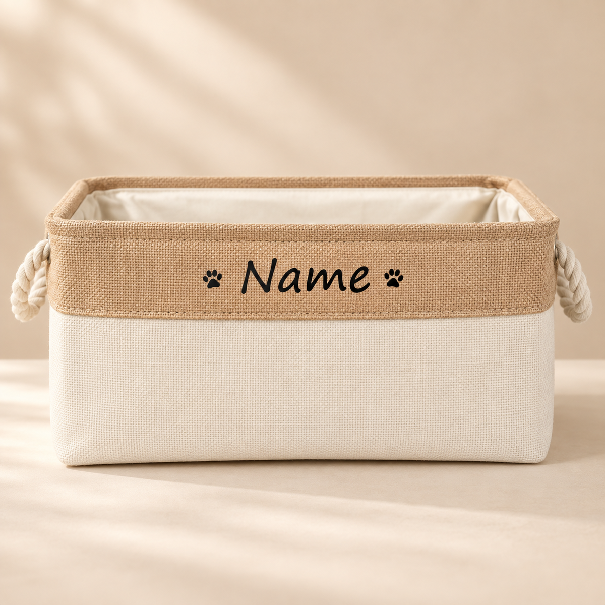 PawKeep personalized toy storage basket cream front view
