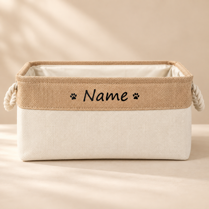 PawKeep personalized toy storage basket cream front view