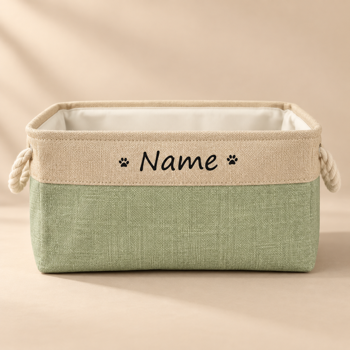 PawKeep personalized toy storage basket green front view
