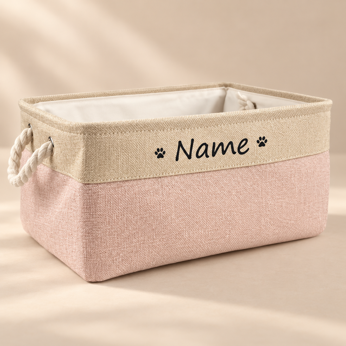 PawKeep personalized toy storage basket pink angled view