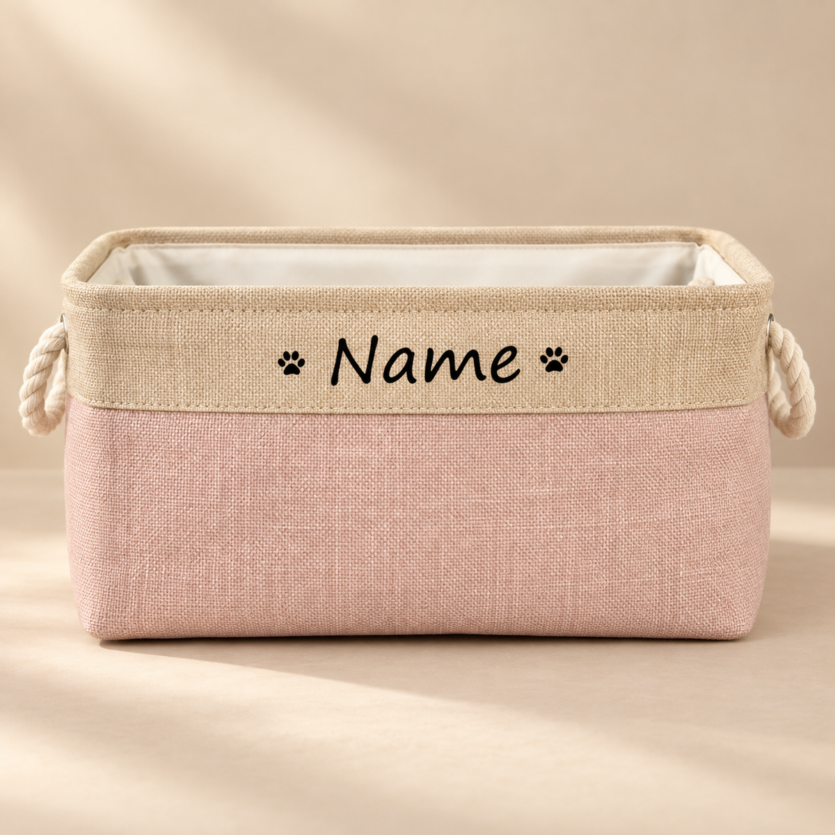 PawKeep personalized toy storage basket pink front view