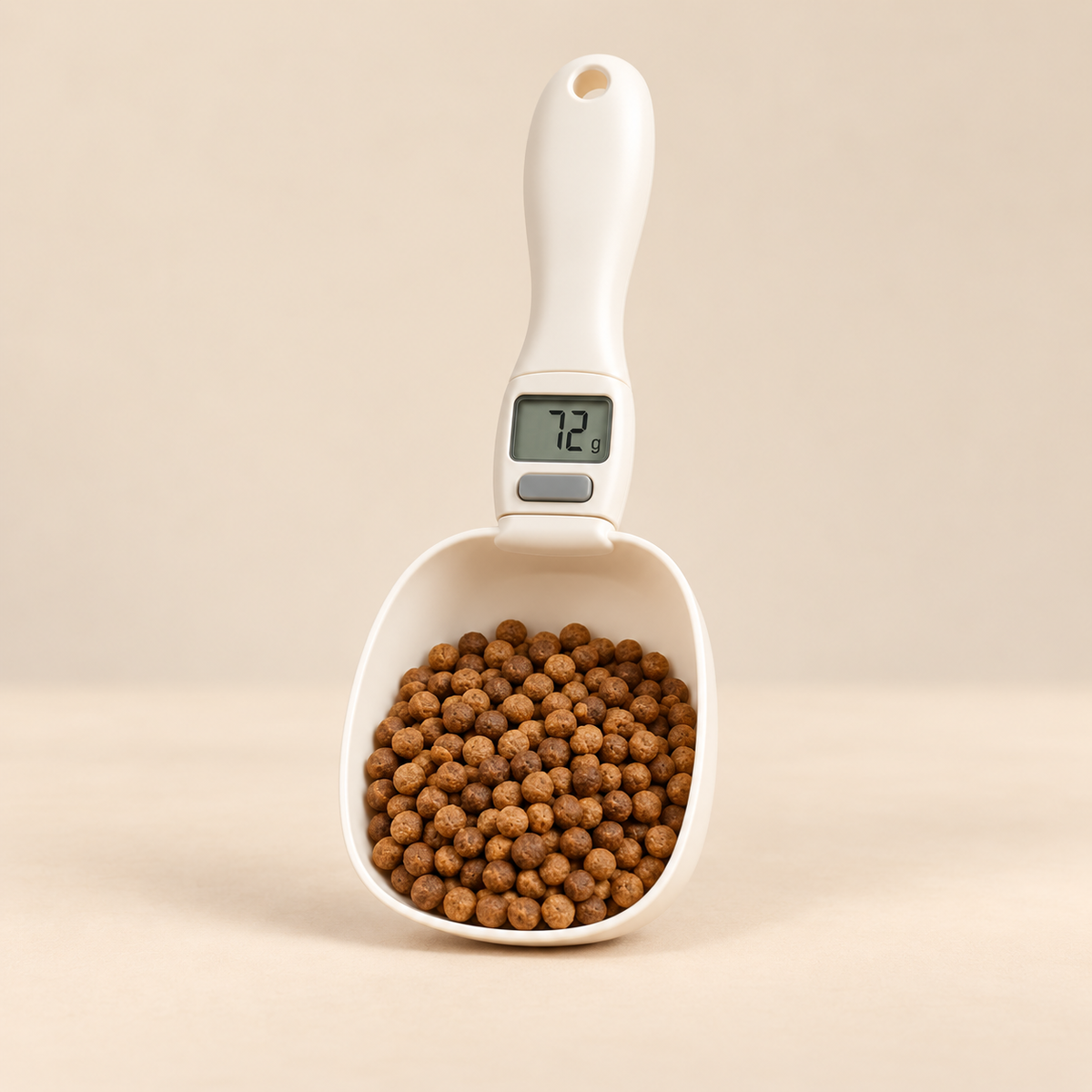 Precision Pet Food Scoop angled view on beige background