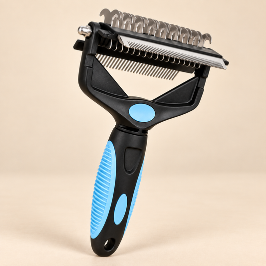 ShedEase 3-in-1 Deshedding Tool on warm beige background